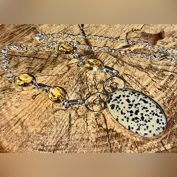 Dalmation Jasper Pendant Necklace 16-17” - Picture 5 of 12